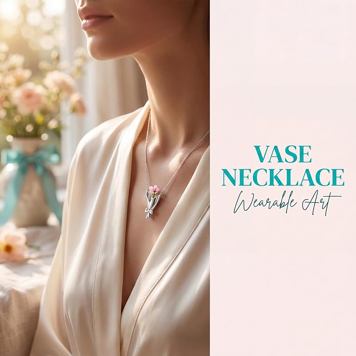 Wearable Flower Vase Necklace for Women, DIY Flower Bouquet Pendant Floral - Image 4