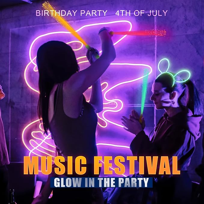 36 Pack Pink Glow Sticks Light Up Fiber Optic Stick Glow Wands Bulk - Image 6