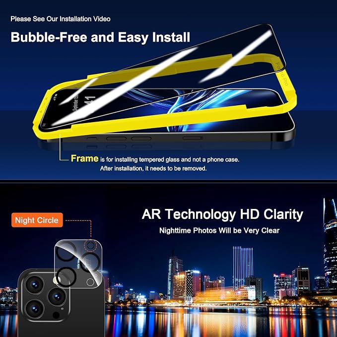 QHOHQ for iPhone 16 Pro Privacy Screen Protector + Camera Lens Protector - Image 8