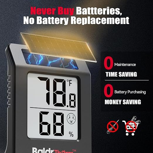 2.2'' Digital Thermometer and Hygrometer Meter, Solar-Powered Indoor - Image 2