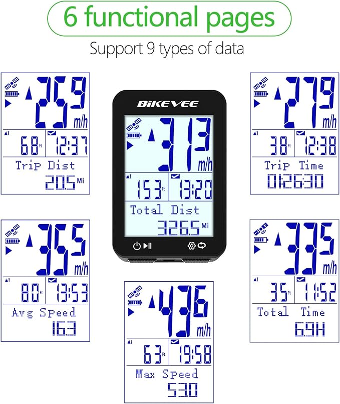 GPS Bike Computer Wireless Bicycle Speedometer Odometer 9 Languages Auto - Image 2