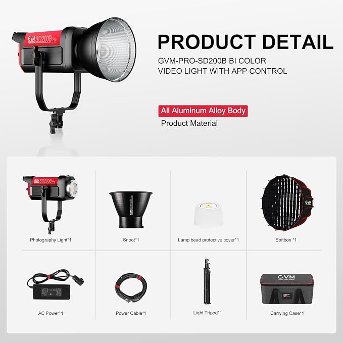 GVM 200W LED Video Light with Softbox, SD200B Photography Lighting Kit with - Image 9