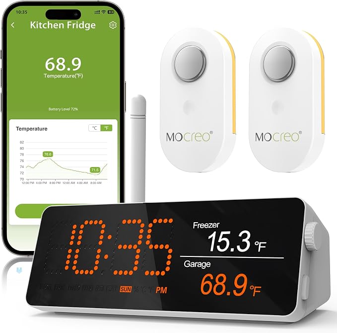 MOCREO WiFi Remote Thermometer Freezer Alarm, 1/3 Mile Long Range, IP66 by MOCREO