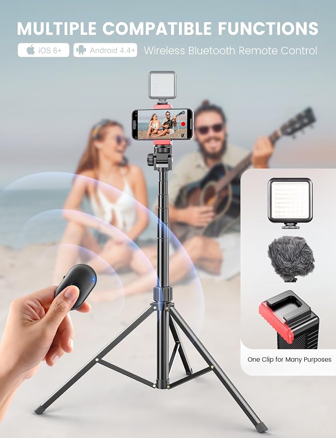 Pnitri 71'' Phone Tripod Stand, Extendable Reinforced Aluminum Phone Stand - Image 4