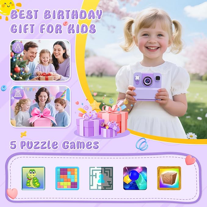Kids Camera Instant Print with Flip Lens, 1080P HD Video Inkless Toddler - Image 7