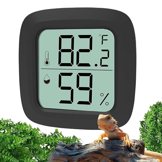 Black Reptile Thermometer and Hygrometer – LCD Digital Temp & Humidity Gauge by Oasirep