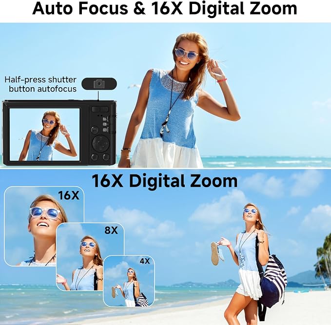 Digital Camera, FHD 4K 44MP Digital Camera, 16X Digital Zoom, Digital Point and - Image 5