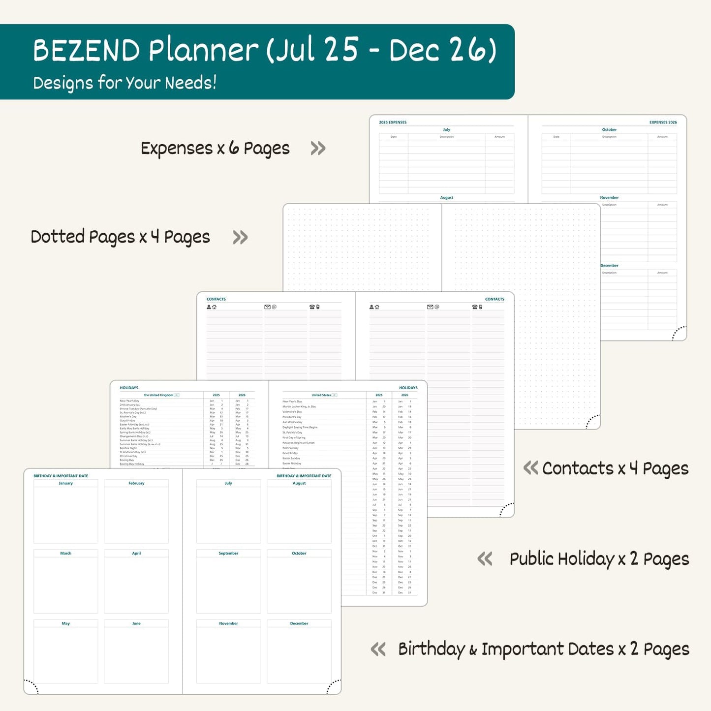 BEZEND Weekly Planner 2025-2026 with 2 Columns, 8.5" x 11" Academic Calendar 18 Months (Jul 25-Dec 26) Life Work Appointment Book with Monthly Tab, PU Leather Hardcover - Dutch Blue