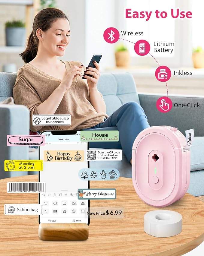 Label Maker Machine with Tape, N12 Portable Bluetooth Label Printer, Wireless - Image 3