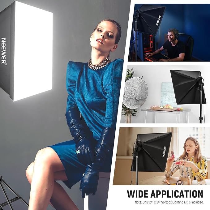 NEEWER 350W Equivalent Softbox Lighting Kit, 5700K LED Light Bulb, 24x24 inches - Image 3