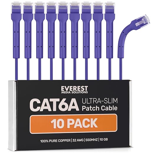 Everest Ultra Slim Cat6a Ethernet Patch Cables 10ft Purple by EverestMediaSolutions