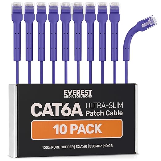 Everest Ultra Slim Cat6a Ethernet Patch Cables 6ft Purple by EverestMediaSolutions