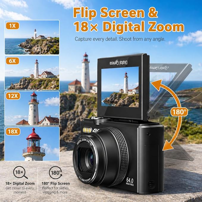 4K Digital Camera for Photography, 64MP Vlogging Camera for YouTube - Image 4