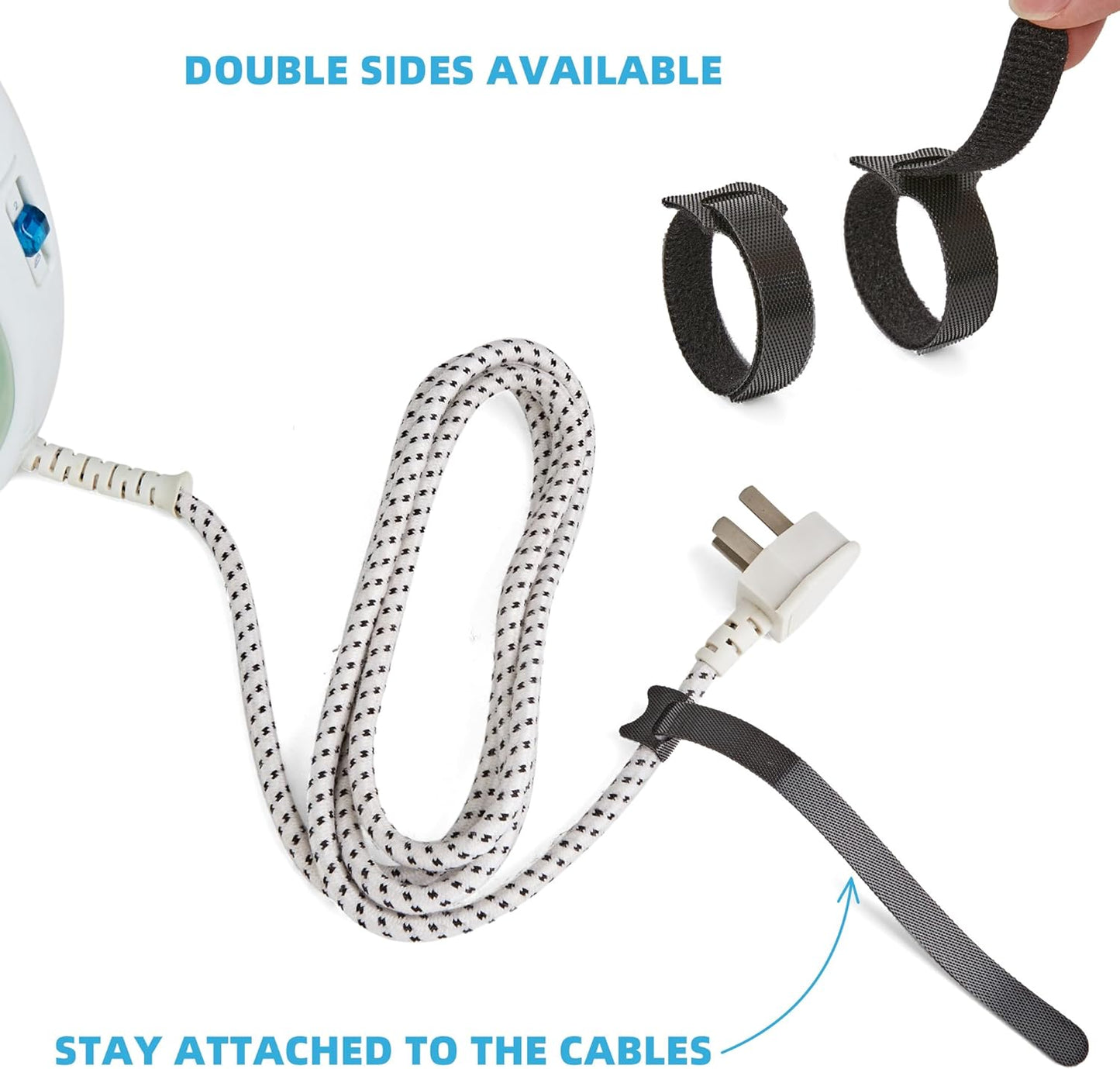 100 Pcs 10-Inch Heavy-Duty Self-Fastening Cable Ties - Durable, Reusable Straps for Wire Organization, Ideal for Home, Office, Garage, and Outdoor Use