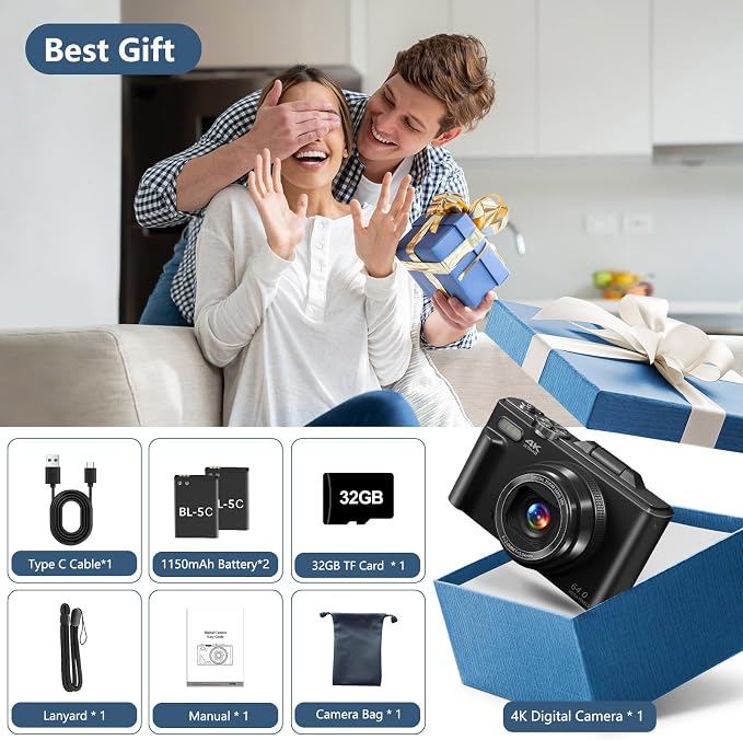 Digital Camera for Photography, 4K Vlogging Camera for YouTube 3" 180° Flip - Image 8