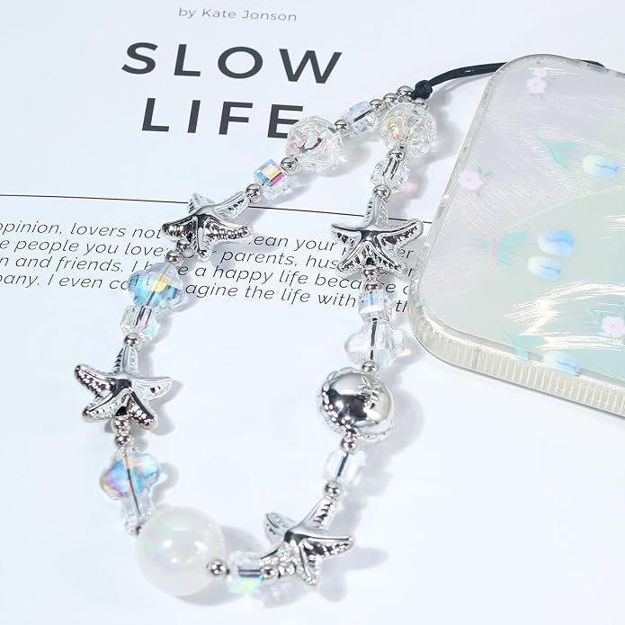 CMVFYL Beaded Camera Wrist Strap, Cute Phone Charms Strap, Pearl Bracelet Wrist - Image 5