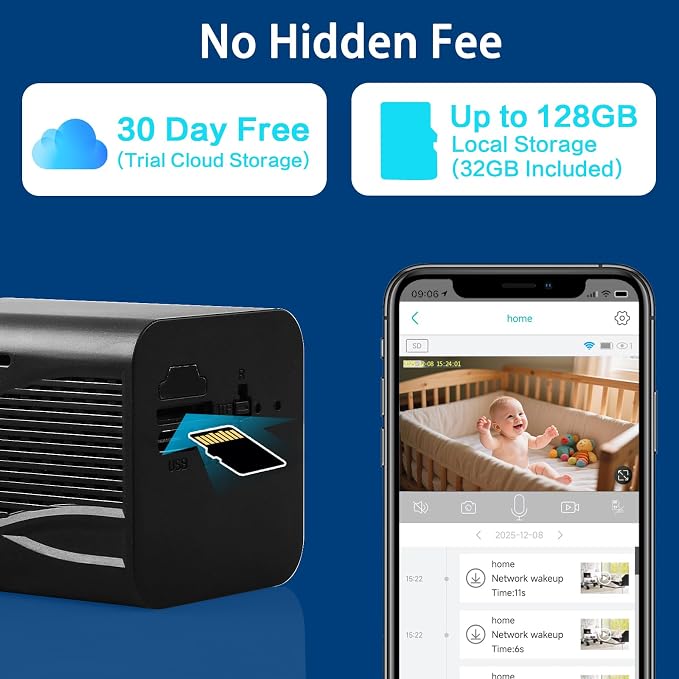 Wireless Small Indoor Security Camera, 32GB SD Card No Monthly Fee, Long - Image 4