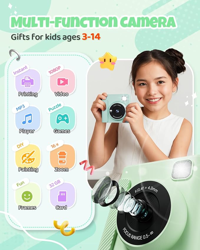 TIATUA Kids Instant Print Camera, Christmas Birthday Gifts - Image 2