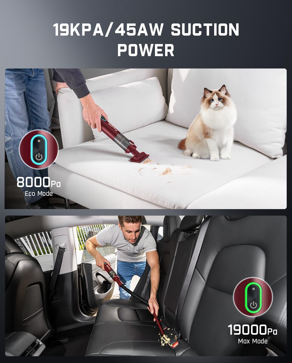Fanttik Slim V8 APEX Car Vacuum, 4-in-1 Portable Mini Cordless Vacuum with 19000pa Suction Power, Type-C Charge, 2 Suction Modes, Handheld Vacuum for Small Jobs, Car, Office Desk, Keyboards (Red)