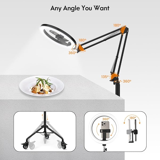 LUXSURE Tripod for iPhone with Ring Light, Overhead Camera Mount with Casters - Image 5