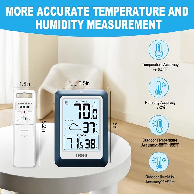 Indoor Outdoor Thermometer Wireless Weather Station, Internal External - Image 5