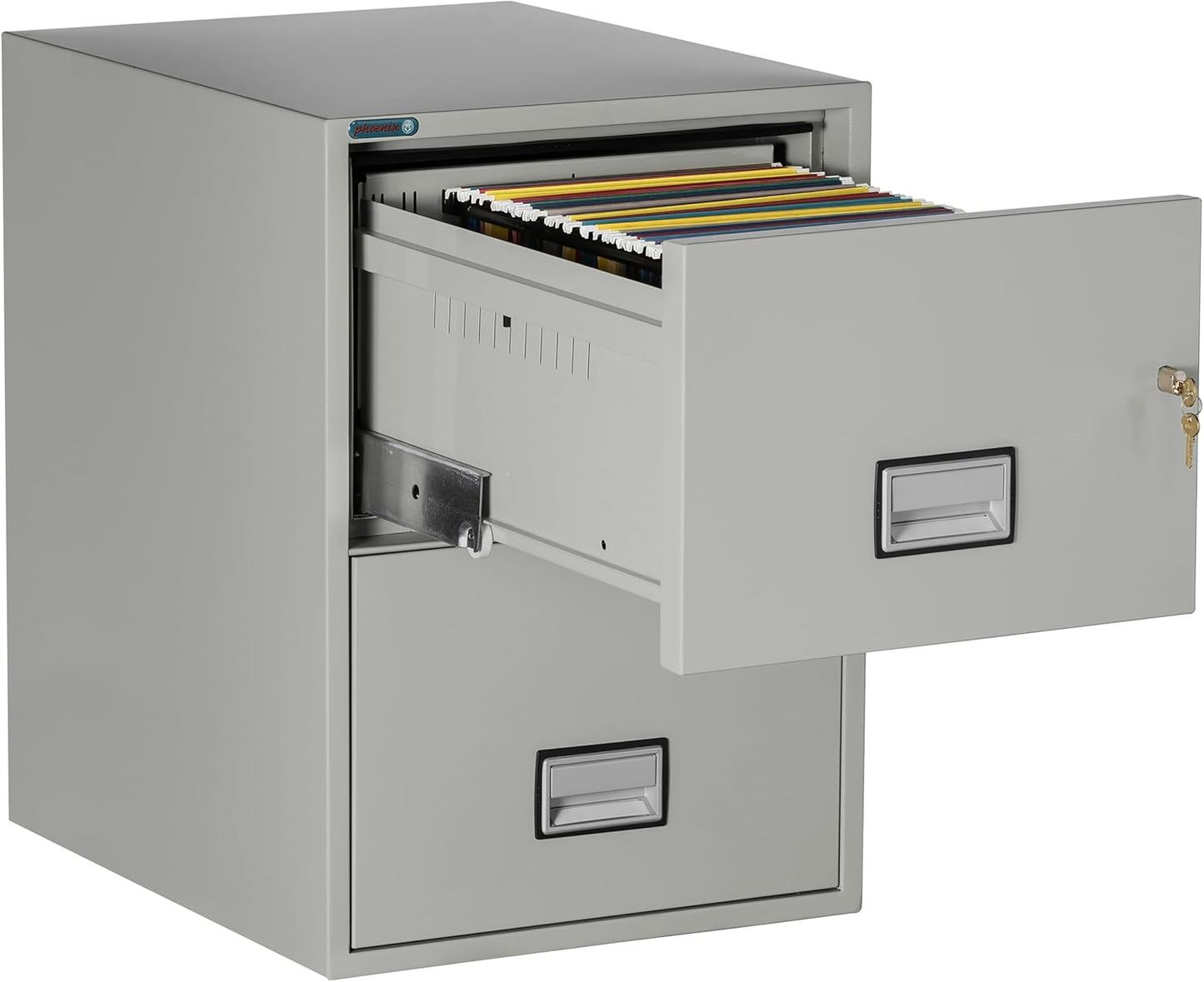 25 inch 2-Drawer Vertical Fireproof File Cabinet – Legal and Letter Size Filing – Key Lock – Water Resistant Seal – Fire and Impact Rated – Light Gray Finish – Model LGL2W25LG