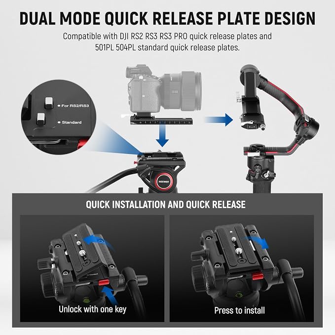 NEEWER 74" Video Tripod with Fluid Head & Damping Control, Aluminum Heavy Duty - Image 4