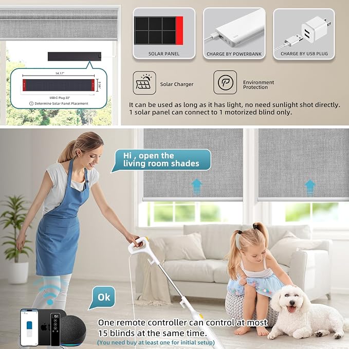 SmartWings Motorized 100% Blackout Shades Blinds, Custom Size, Cordless Window - Image 2