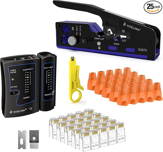 VCELINK RJ45 Crimp Tool Kit for CAT7/6A/6/5E/5, Upgraded Network Tool Set by VCELINK