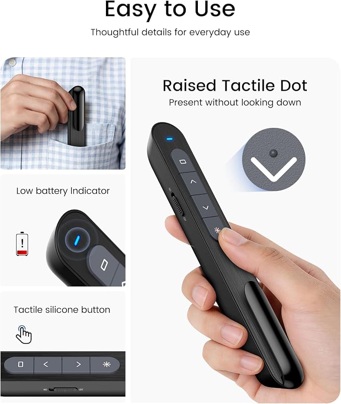 Wireless Presenter, Hyperlink Volume Control Presentation Clicker RF 2.4GHz USB - Image 3