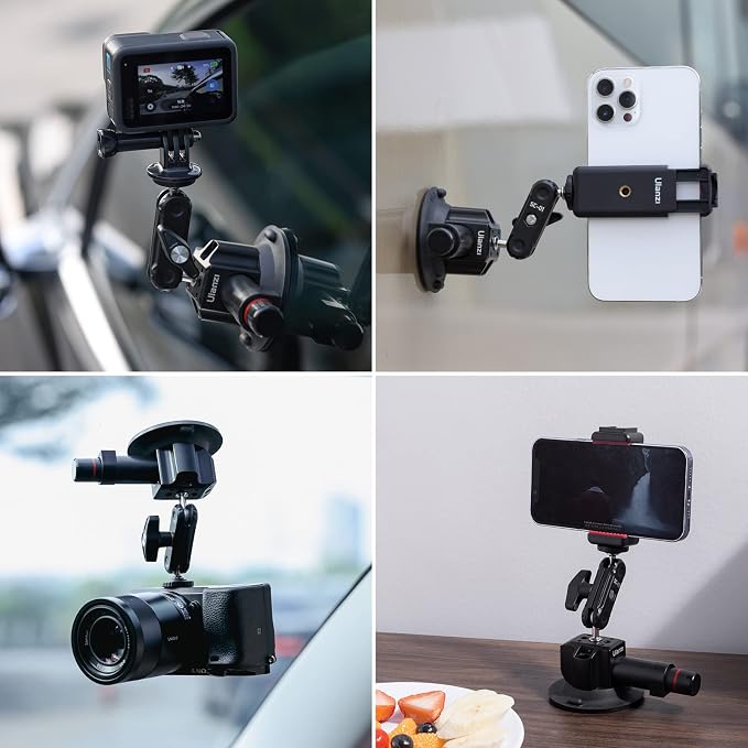UURig SC-01 Suction Mount 3" for Vlogging Action Camera Car w Smartphone Clamp - Image 2