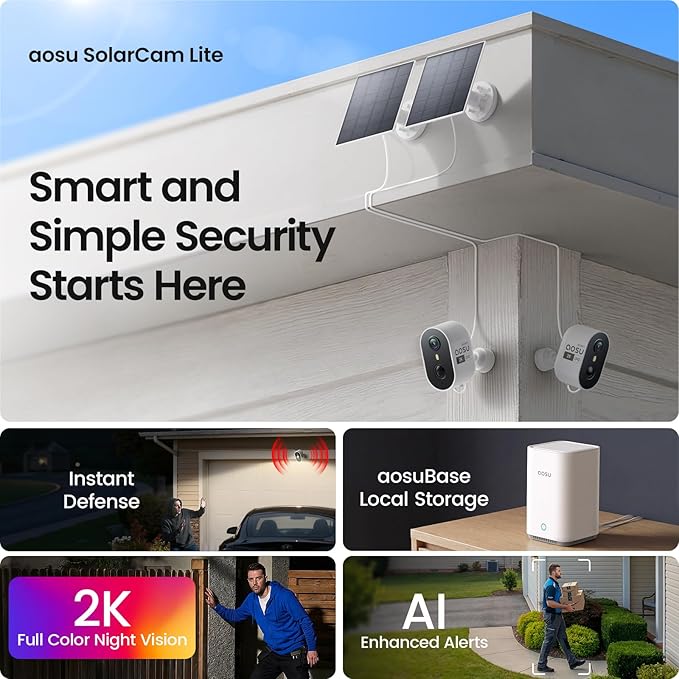 aosu Solar Security Cameras Wireless Outdoor, 2K HD Home Security Camera System - Image 2