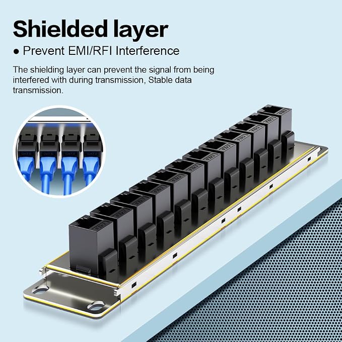 12 Port Patch Panel CAT6 Keystone Patch Panel Wall Mount 10 Inch Bracket - Image 7