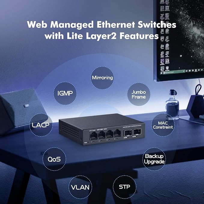 6 Port 2.5G Managed Switch, 4 x 2.5Gbps Base-T Ports and 2 x 10G SFP+ Slot - Image 4
