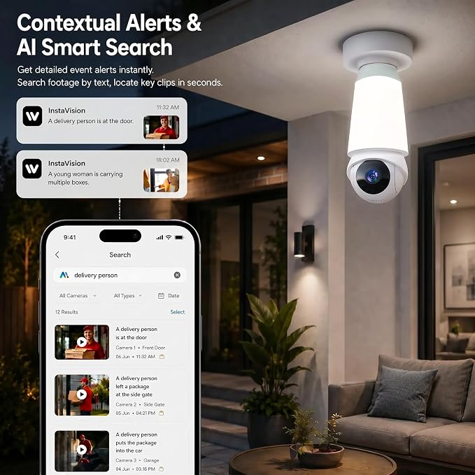 Light Bulb Security Camera, Smart AI Cam 2K HD Outdoor Lightbulb Camera - Image 6