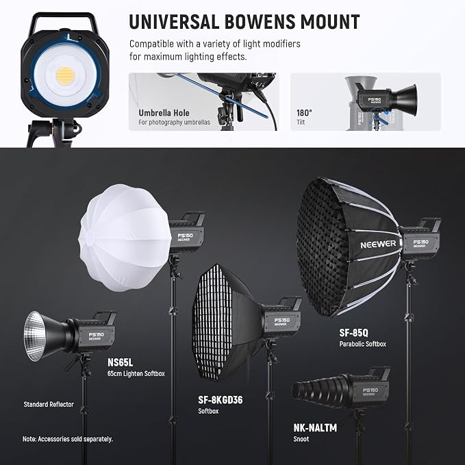 NEEWER FS150 LED Video Light 2.4G/APP Control, 130W 5600K COB Daylight Silent - Image 9
