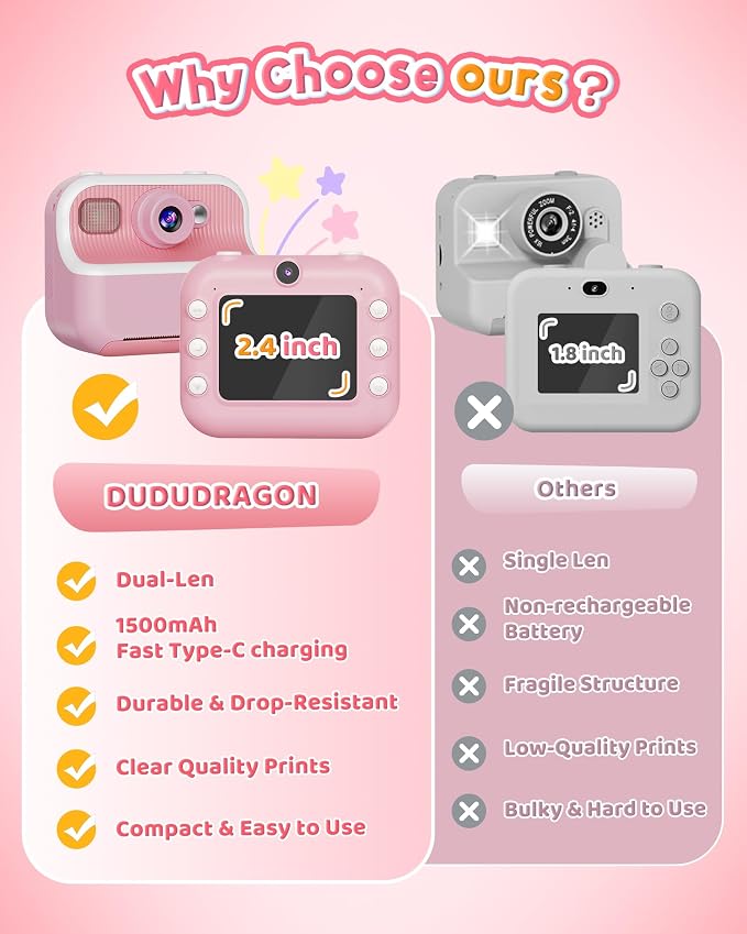 Instant Camera, Front Rear Dual Selfie Kids Camera - Image 6