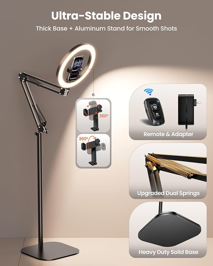 Ring Light with Stand Tripod for iPhone – Upgrade 1800 Lumens 10” Overhead - Image 6