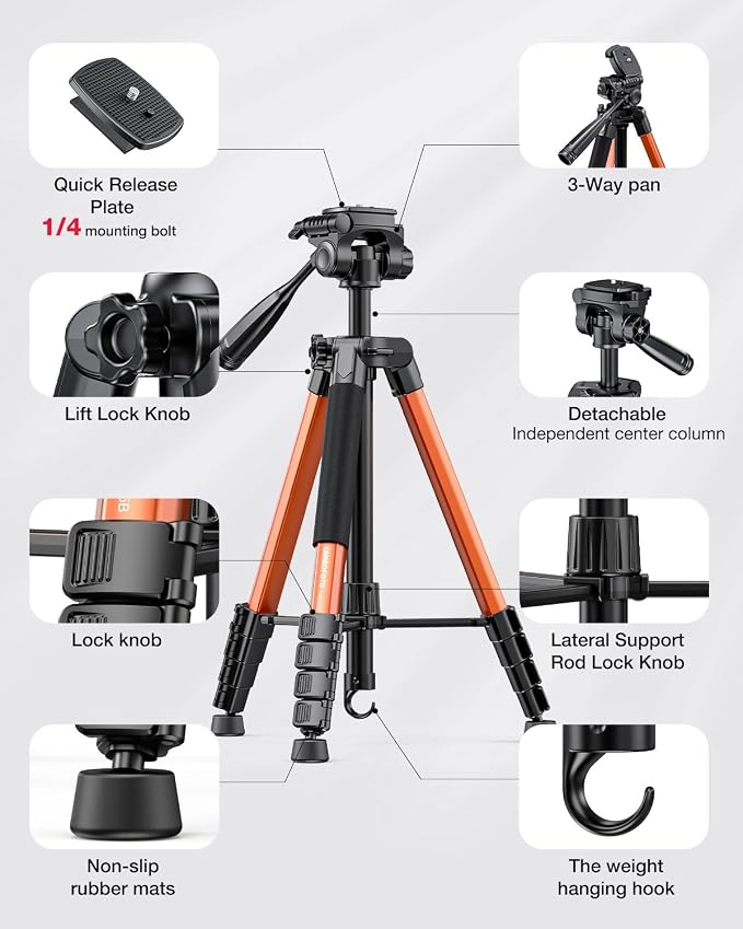 CAMBOFOTO 73" Camera Tripod and Monopod, Professional Aluminum Tripod Stand - Image 6