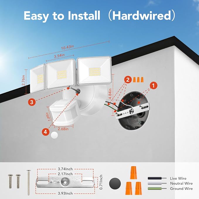 OREiN 42W 6500LM Motion Sensor Outdoor Flood Light, Hardwired LED Security Light - Image 7