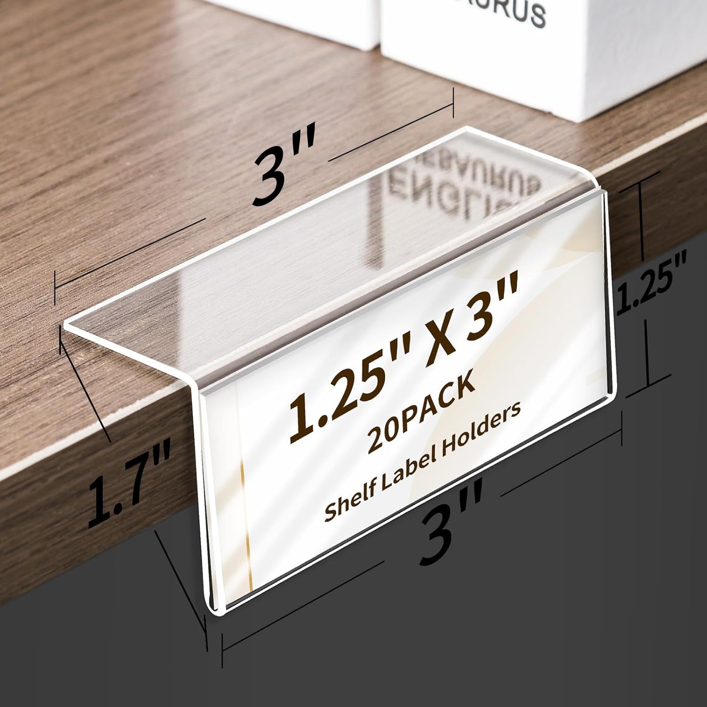 Acrylic Rigid Label Holders 1.25x3 inch 20 Pack for School Library Book Shelves Tags Office Warehouse Metal Shelf Labels with Magnetic Strip and Self-Adhesive Dots, Transparent Tabletop Price Sign