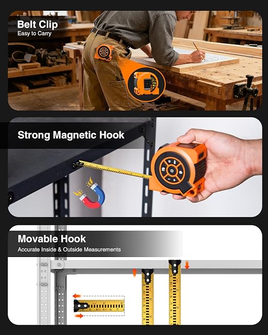 328Ft 3-in-1 Digital Laser Tape Measure Rechargeable Measuring Tool &16Ft - Image 9