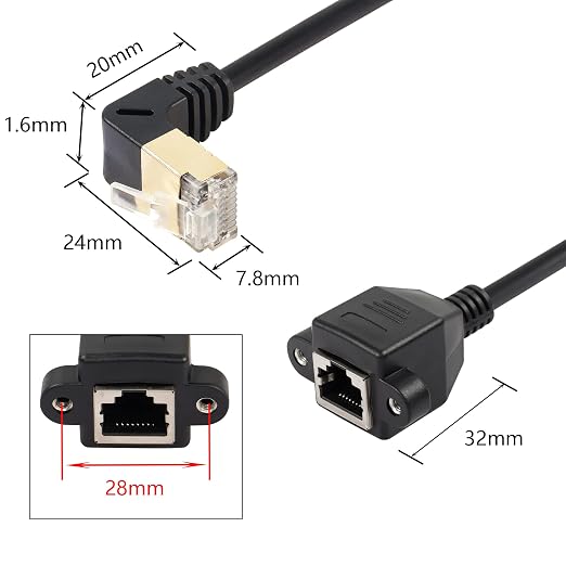 SinLoon 90 Degree Upward Angle Cat8 LAN Cable, RJ45 Male to Female Shielded - Image 3