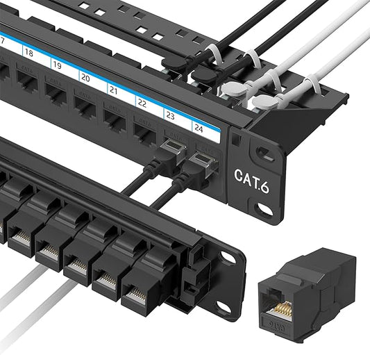 Jadaol 24 Port Patch Panel Rackmount or Wall Mount 19-Inch, 1U Cat 6 Network by Jadaol