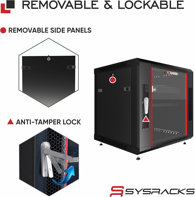 9U Wall Mount Server Rack Cabinet 24” Deep, 19” Network & AV Enclosure - Image 5