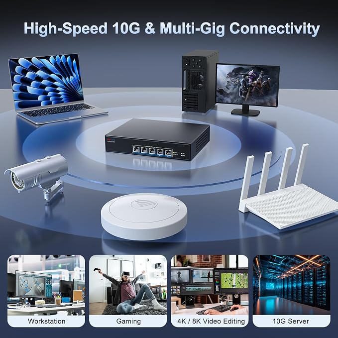 5-Port 10G RJ45 Ethernet Switch Unmanaged, VunLink 10GBase-T Network Switch - Image 2