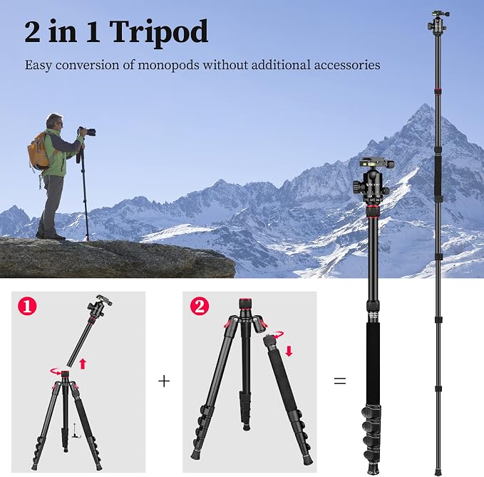 81" Professional Tripod for Camera & Phone -Tall, Compact Travel Tripod Stand - Image 6
