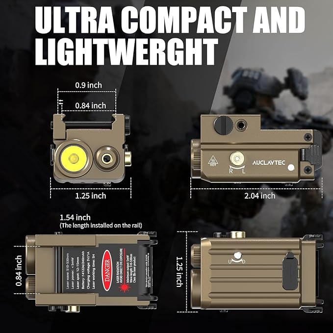 AUCLAYTEC Pistol Flashlight Red Laser Combo 420 Lumens Pistol Light Recharge - Image 4