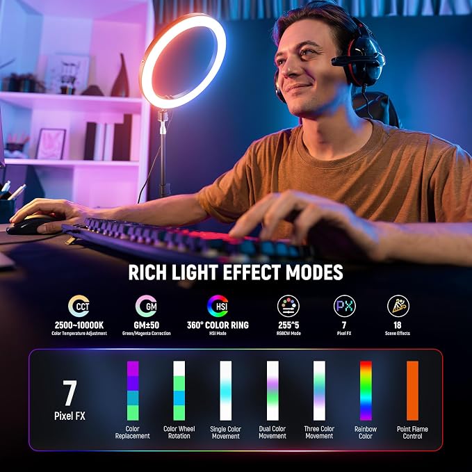 NEEWER 12" Ring Light with Stand Tripod Compatible with iPhone, 24W LED RGB - Image 3