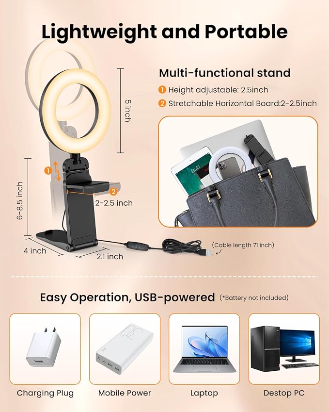 Evershop Ring Light for Laptop Desk Clip On, Small Computer Video Conference - Image 7